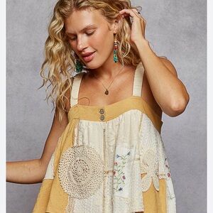 Bohemian Yellow Lace Women Top Small POS Boho Crop Top Double Gauze Tube Top